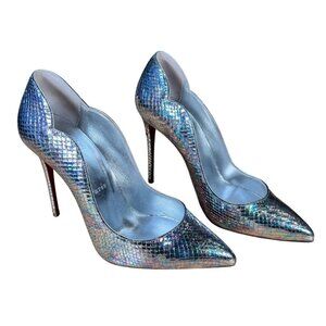Christian Louboutin Hot Chick 100 Kid Metal Snake Silver Size EU 37 US 7